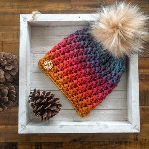 Boho-inspired colorful pompom hat
